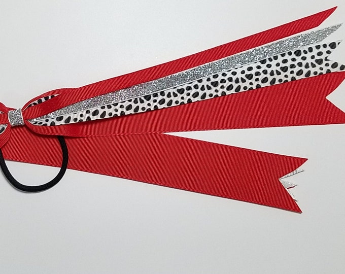Dalmatian Puppy Spots Ponytail Streamer *You Choose Solid Ribbon Color- Glitter Color & Length*