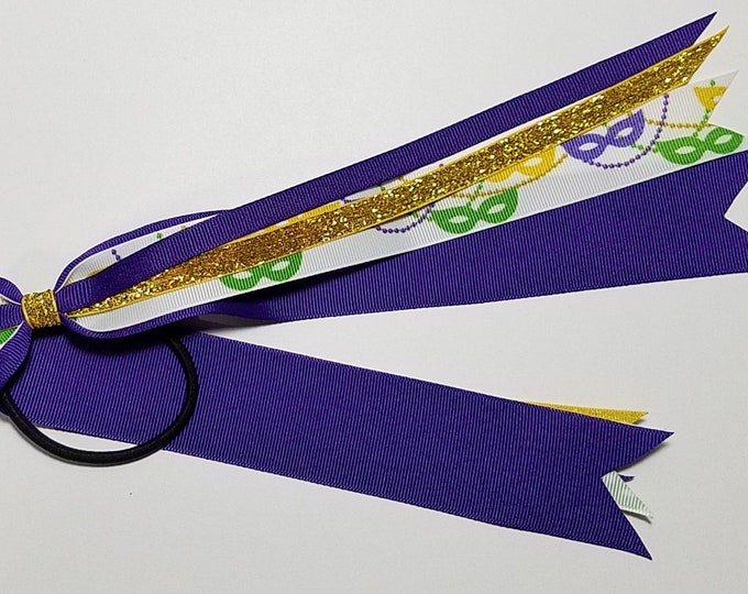 Mardi Gras Ponytail Streamer *You Choose Solid Ribbon Color- Glitter Color & Length*