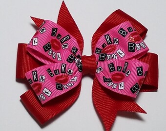 Mean Girls Stacked Boutique Hairbow Burn Book Hairclip Toddler Girl Pink Black Bow You Can/'t Sit With Us