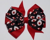 Eyeballs Hair Bow, 3.5 quot Halloween Clip, You Choose Color, Spooky Eye Bow, Trick Treat Gift, Halloween Hair Bow, Eyeball Pigtail, Monster Bow