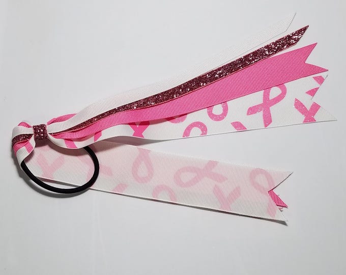 Pink Awareness Breast Cancer Glitter Ponytail Streamer