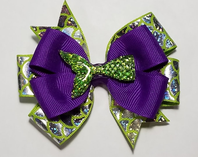 3.5" Mermaid Tail Print Hair Bow *You Choose Solid Bow Color*