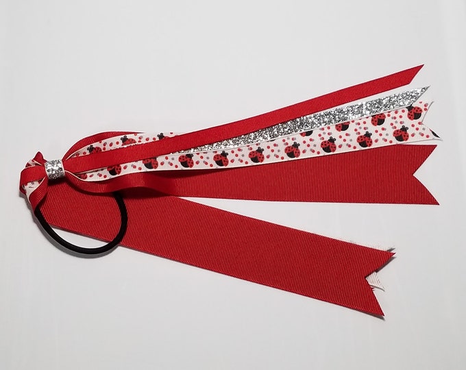 Ladybug Ponytail Streamer *You Choose Solid Ribbon Color- Glitter Color & Length*