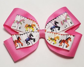 5" Carousel Horses Hair Bow *You Choose Solid Bow Color*