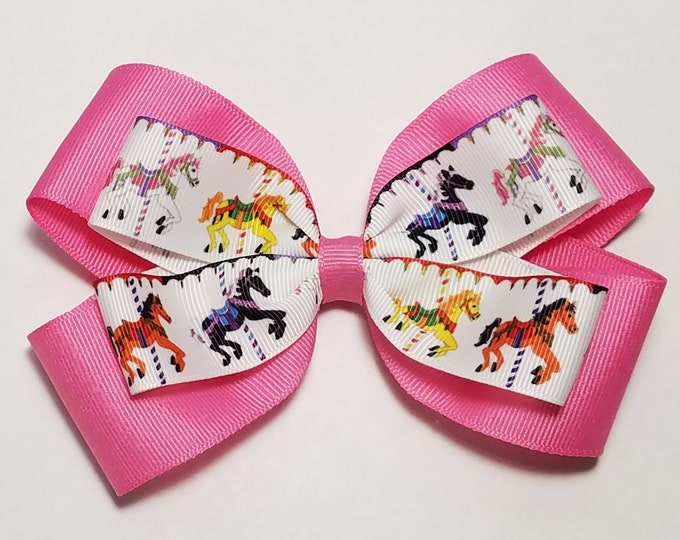 5" Carousel Horses Hair Bow *You Choose Solid Bow Color*