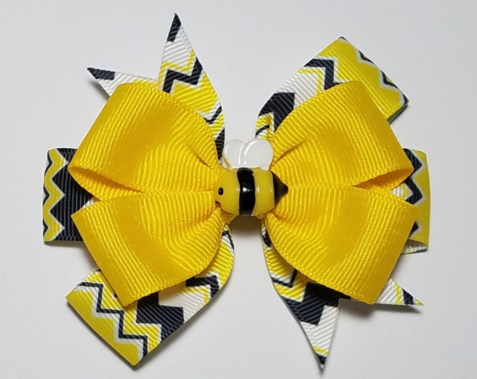 3.5" Bee Black Yellow Chevron Hair Bow