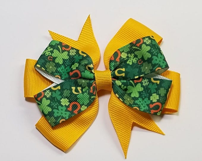 3.5" Shamrock Hair Bow *You Choose Solid Bow Color*
