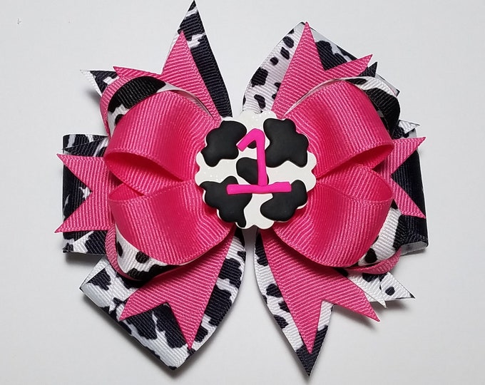 5" 1st Birthday Cow Print Hair Bow *CLEARANCE*