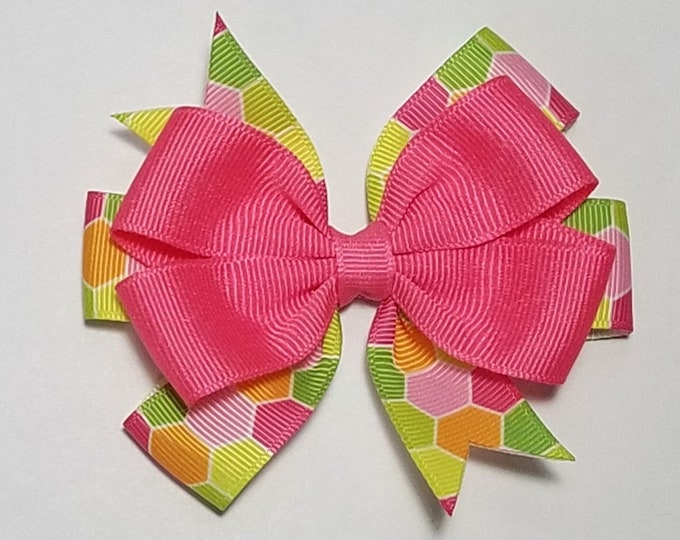 3.5" Neon Hexagon Hair Bow *You Choose Solid Bow Color*