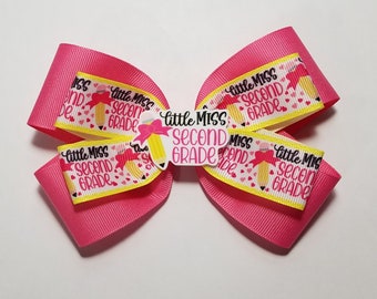 5" 2nd Grade Hair Bow *You Choose Solid Bow Color*