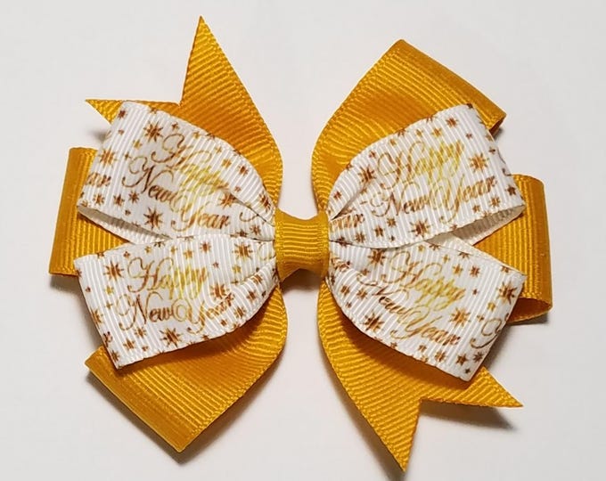 3.5" Happy New Year Hair Bow *You Choose Solid Bow Color*