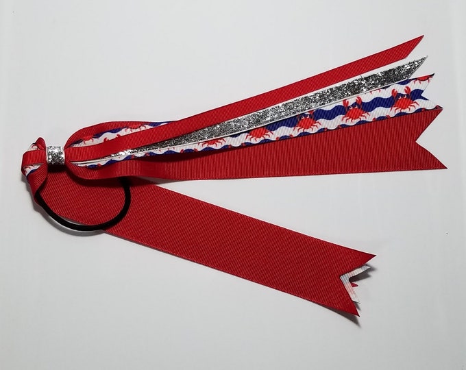 Crab Print Ponytail Streamer *You Choose Solid Ribbon Color- Glitter Color & Length*
