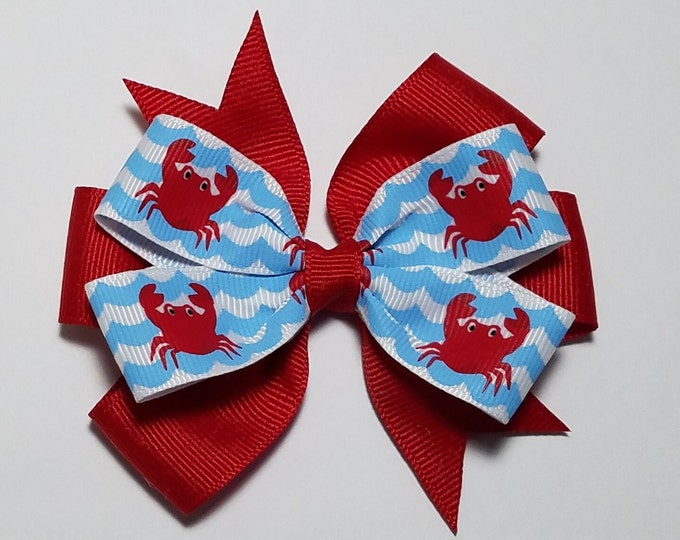 3.5" Crab Hair Bow *You Choose Solid Bow Color*