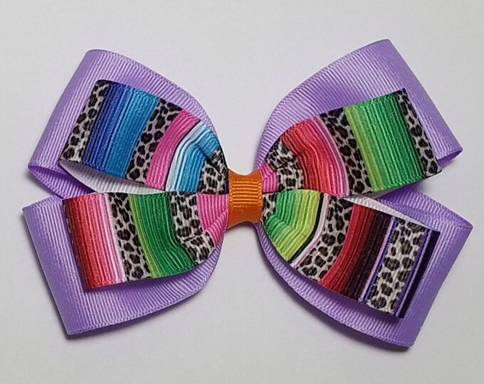 5" Leopard Serape Hair Bow *You Choose Solid Bow Color*