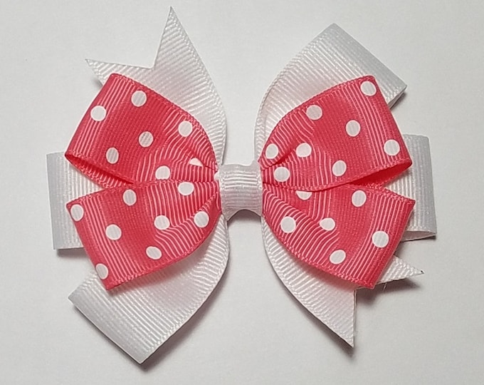 3.5" Watermelon Pink Polka Dot Hair Bow *You Choose Solid Bow Color*