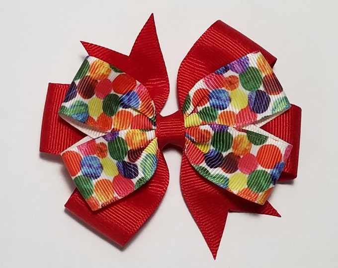 3.5" Rainbow Polka Dot Hair Bow *You Choose Solid Bow Color*