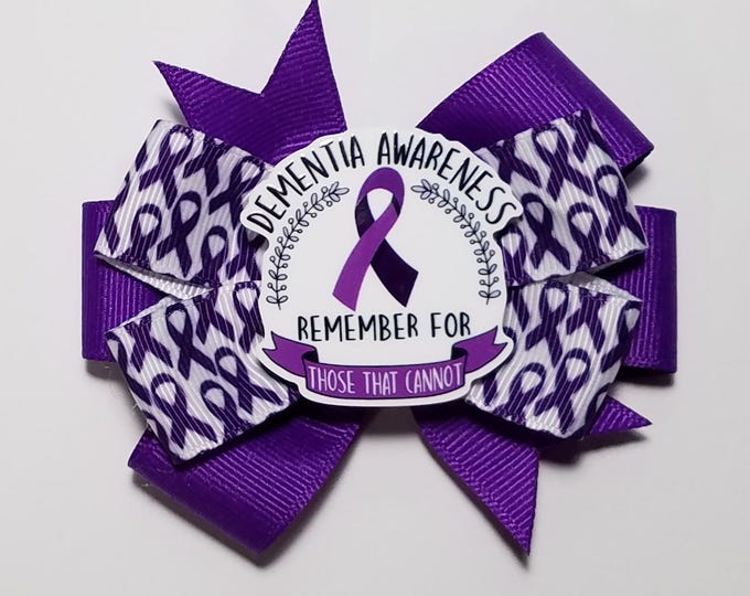 3.5" Dementia Purple Awareness Ribbon Hair Bow