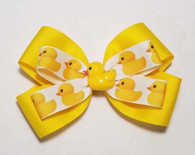 5" Rubber Duck Hair Bow *You Choose Solid Bow Color*