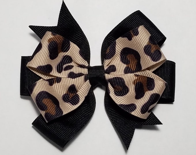 3.5" Leopard Hair Bow *You Choose Solid Bow Color*