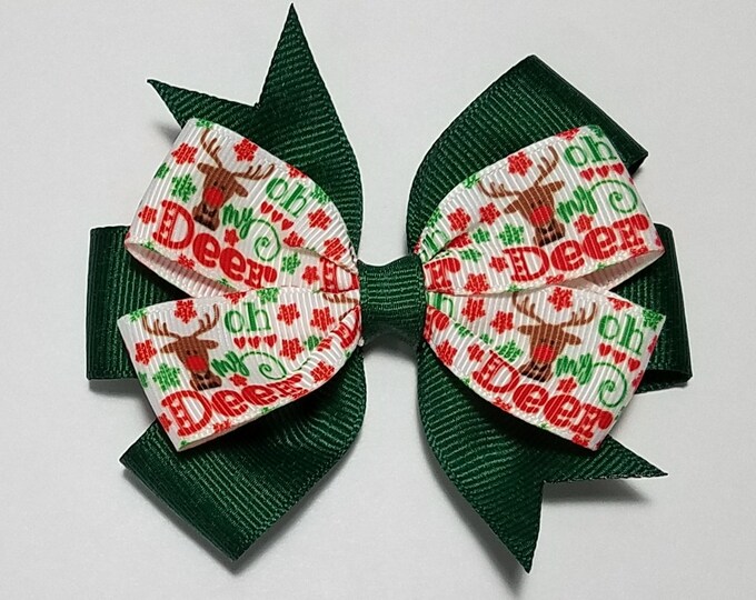 3.5" Reindeer "Oh my Deer" Hair Bow *You Choose Solid Bow Color*