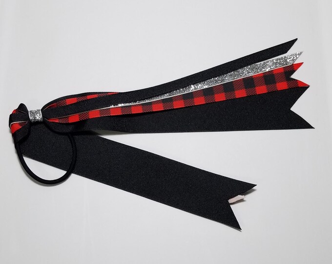 Buffalo Plaid Ponytail Streamer *You Choose Solid Color- Glitter Color & Length*