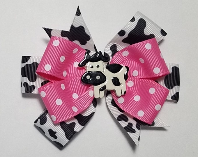 3.5" Cow Print Hair Bow *You Choose Polka Dot Bow Color*
