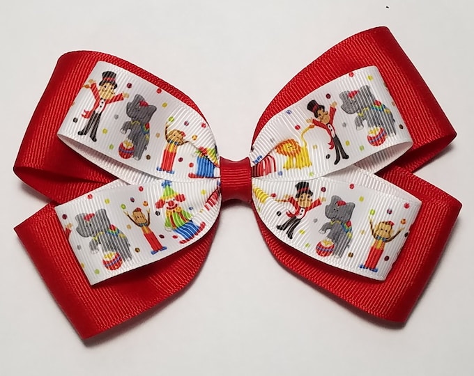 5" Circus Animal Hair Bow *You Choose Solid Bow Color*