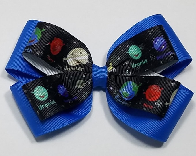 5" Planets Solar System Hair Bow *You Choose Solid Bow Color*