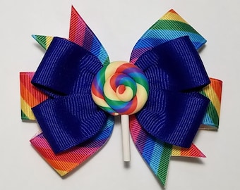 3.5" Lollipop Rainbow Hair Bow *You Choose Solid Bow Color*