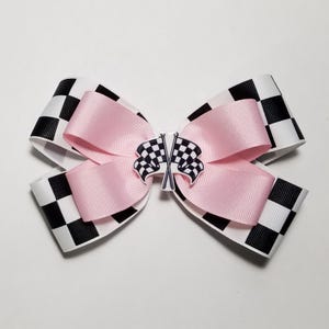 5" Checkered Flag Hair Bow *You Choose Solid Bow Color*