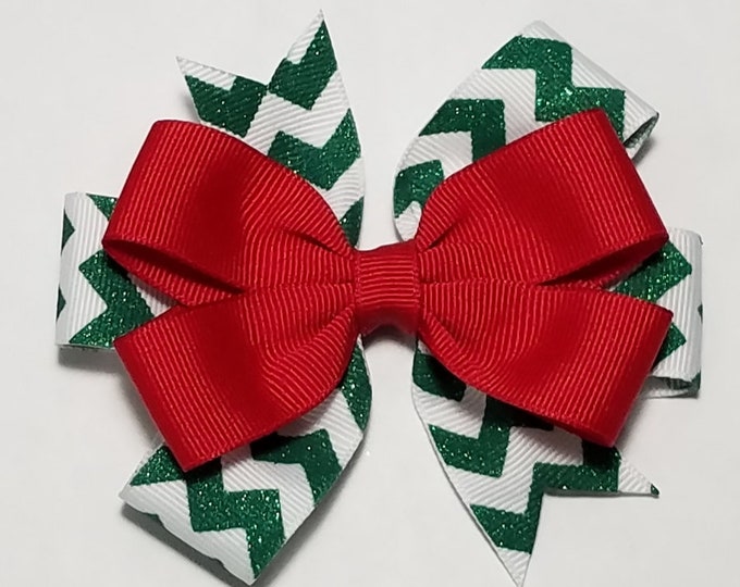3.5" Christmas Glitter Hair Bow *You Choose Solid Bow Color*