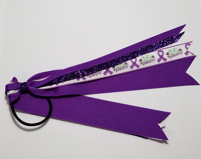 Epilepsy Awareness Ponytail Streamer *You Choose Solid Ribbon Color- Glitter Color & Length*