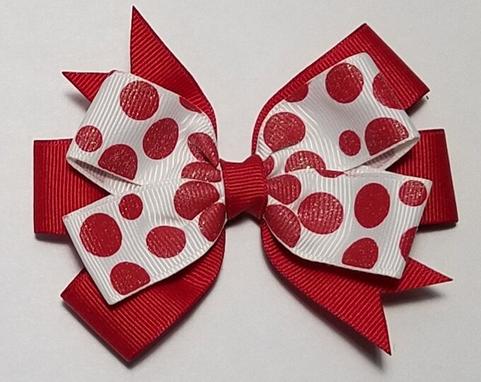 3.5" Red Glitter Polka Dot Hair Bow