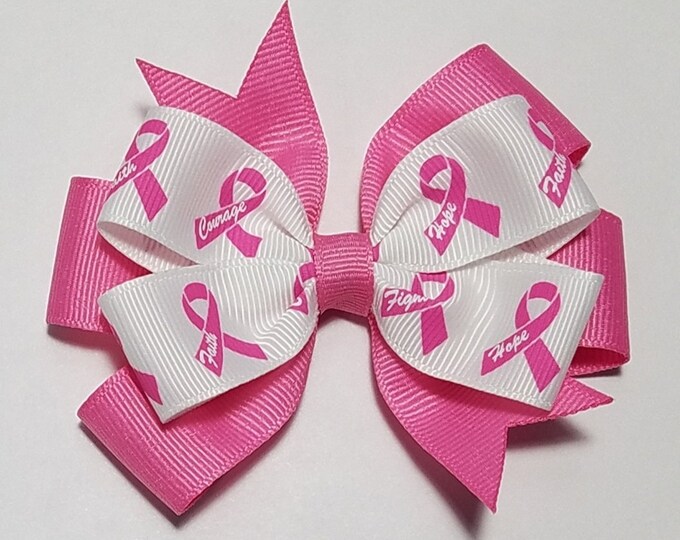 3.5" Breast Cancer Pink Awareness Hair Bow *You Choose Solid Bow Color*