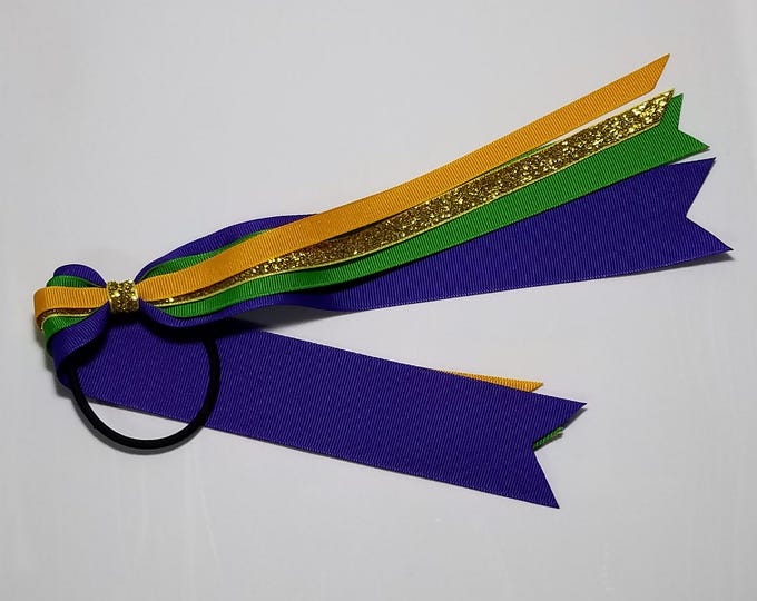 Grape Purple, Emerald Green, Gold, Gold Glitter Ponytail Streamer 8" (16" total) *CLEARANCE*