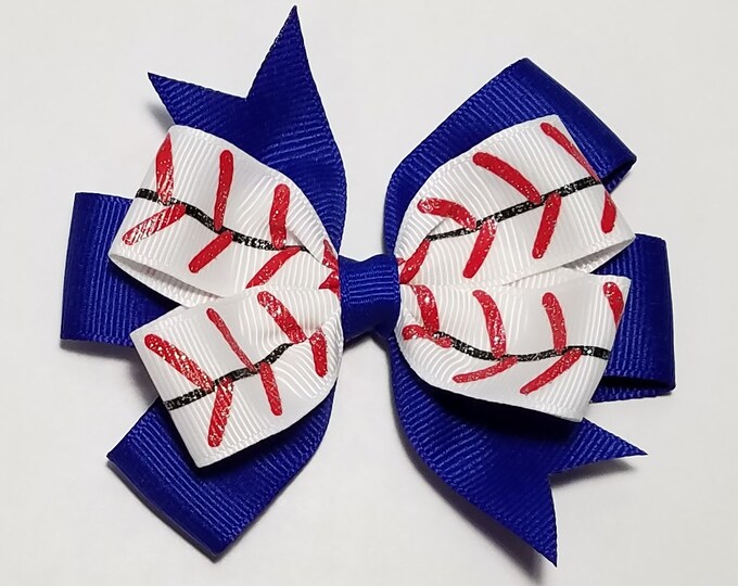 3.5" Baseball Hair Bow *You Choose Solid Bow Color*