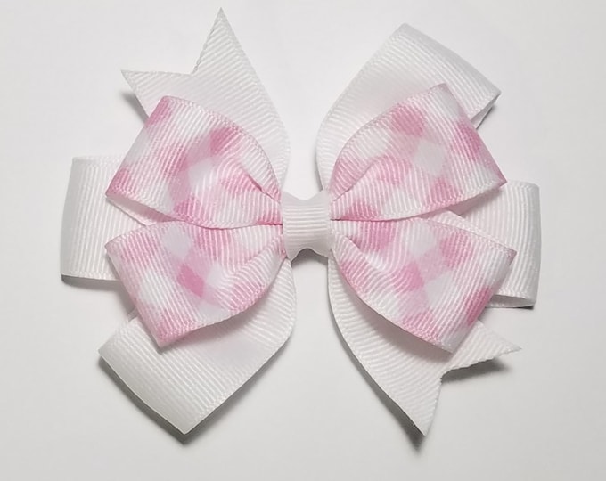 3.5" Pink Gingham Hair Bow *You Choose Solid Bow Color*
