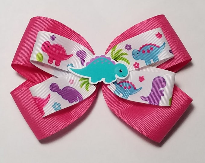 5" Dinosaur Hair Bow *You Choose Solid Bow Color*