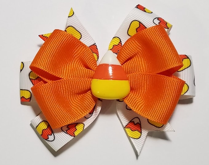 3.5" Candy Corn Hair Bow *You Choose Solid Bow Color*