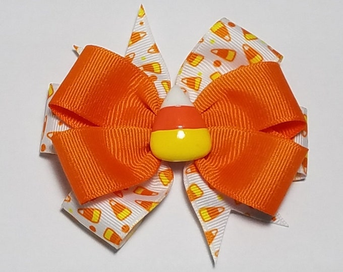 3.5" Candy Corn Hair Bow *You Choose Solid Bow Color*
