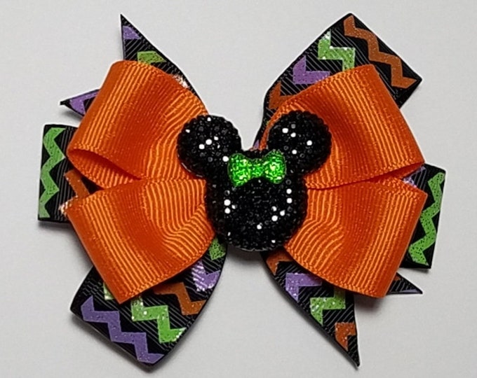 3.5" Halloween Glitter Hair Bow *You Choose Solid Bow Color*