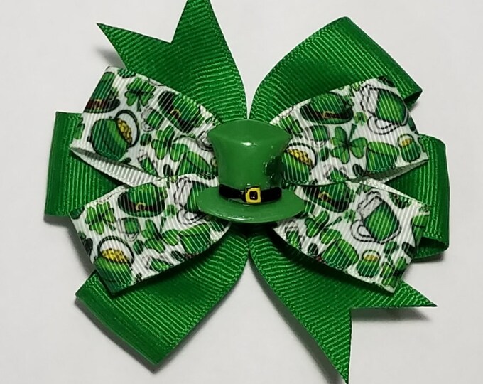 3.5" Leprechaun Hair Bow *You Choose Solid Bow Color*