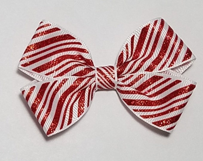 3" Candy Cane Striped Glitter Hair Bow