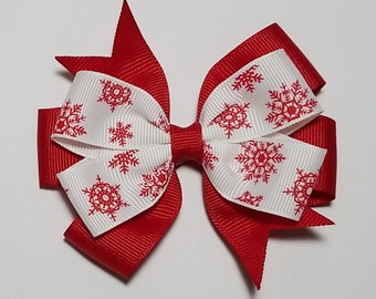 3.5" Snowflake Hair Bow *You Choose Solid Bow Color*