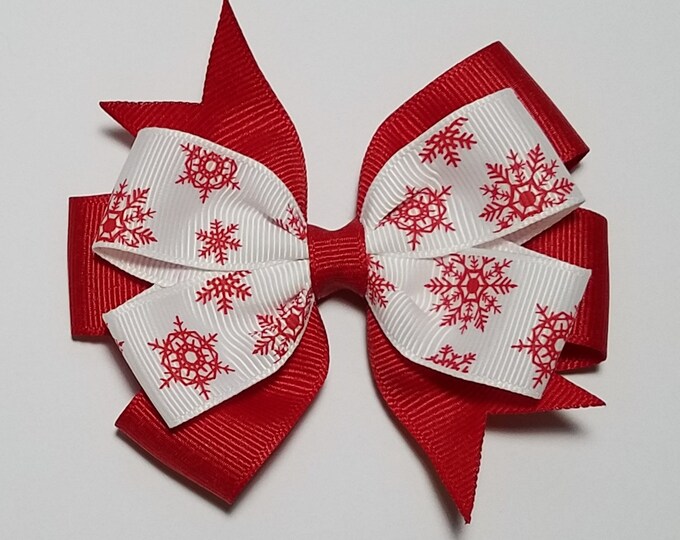 3.5" Snowflake Hair Bow *You Choose Solid Bow Color*