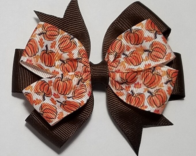 3.5" Pumpkin Hair Bow *You Choose Solid Bow Color*