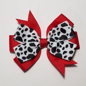 3.5&quot; Dalmatian Puppy Spots Hair Bow *You Choose Solid Bow Color*