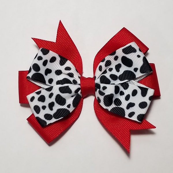 3.5" Dalmatian Puppy Spots Hair Bow *You Choose Solid Bow Color*