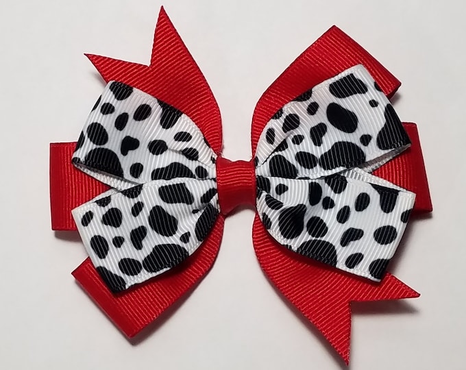 3.5" Dalmatian Puppy Spots Hair Bow *You Choose Solid Bow Color*