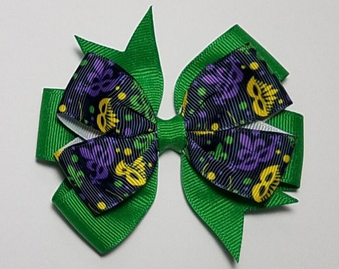 3.5" Mardi Gras Hair Bow *You Choose Solid Bow Color*